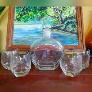 Vintage Italian Luigi Bormioli Decanter & Glass Set for Whiskey, Bourbon, Scotch